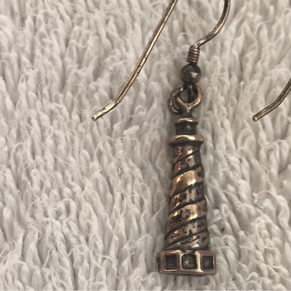 Pierced Earrings Lighthouse Light House Gold-tone Striped J Hook Beach Themed - Picture 2 of 7